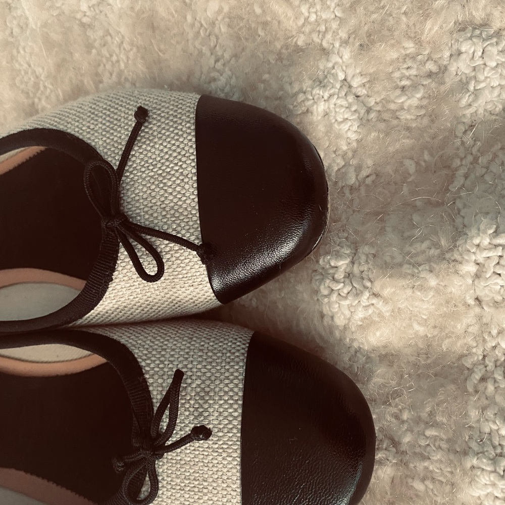 J. Crew Black and Cream Cap Toe Ballet Flats 8.5